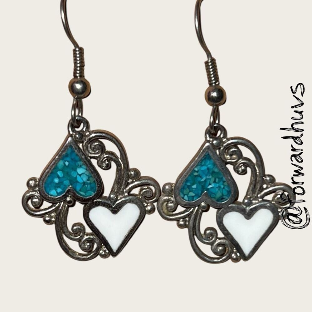 Bundle Sale 3 for $15 | Hand Crafted Silver-Tone Dangle Earrings – Teal & White